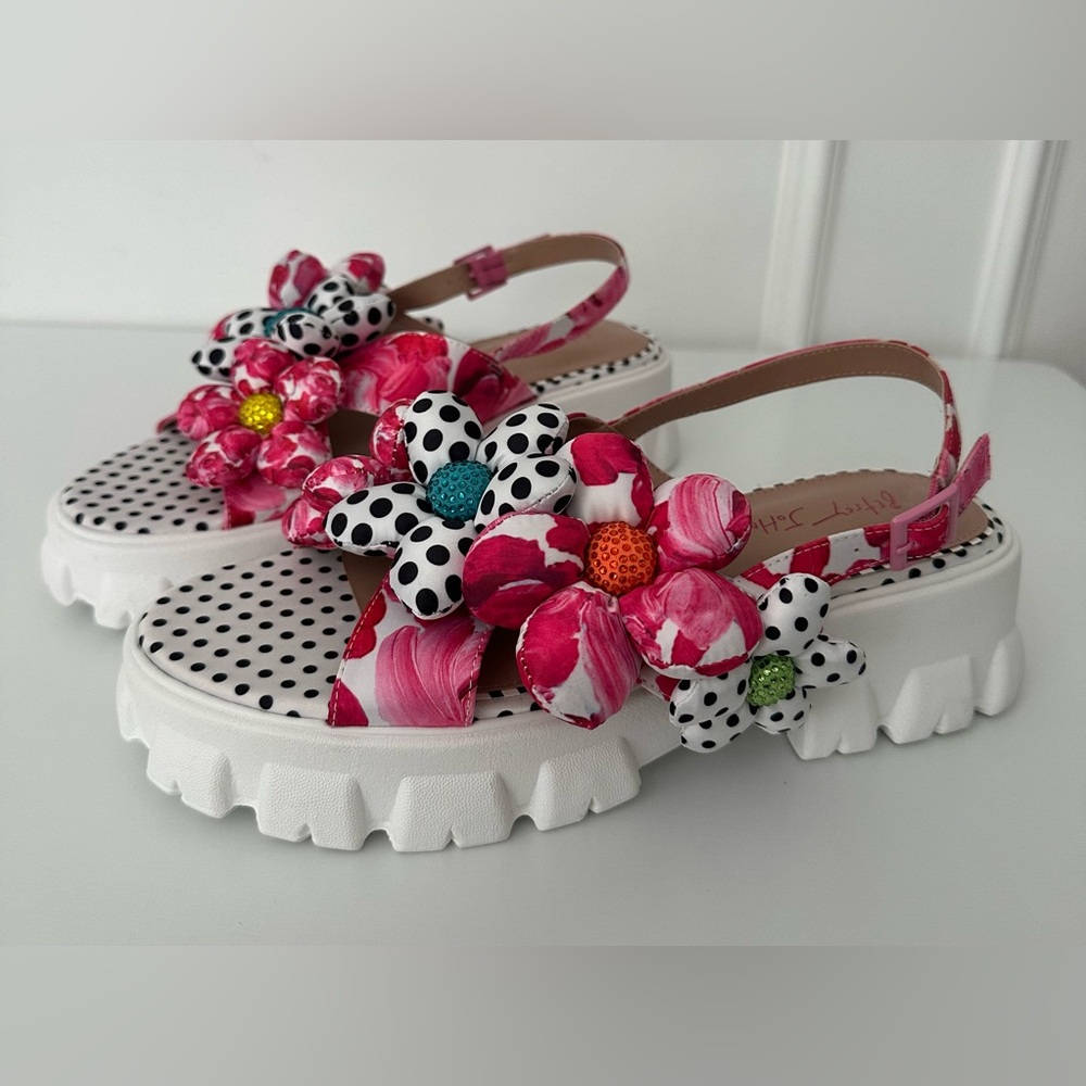 Pink Floral Slingback Platform Sandals - Women's